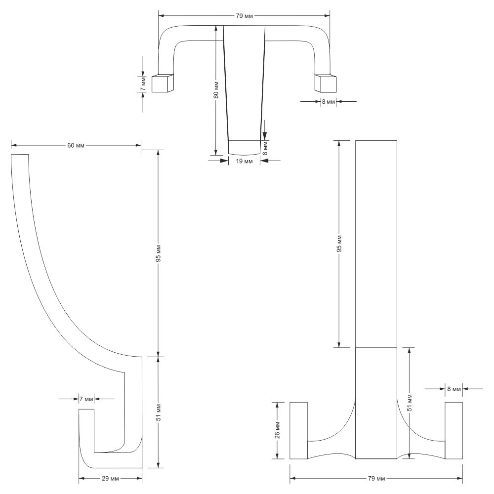 Крючок мебельный Trodos " ZY-146A" 3-рожковый, сплав ЦАМ, черный