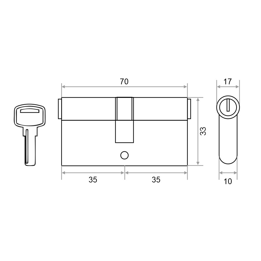 Механизм цилиндровый Trodos ЦМП 70(35/35) сплав ЦАМ 5 ключей, хром