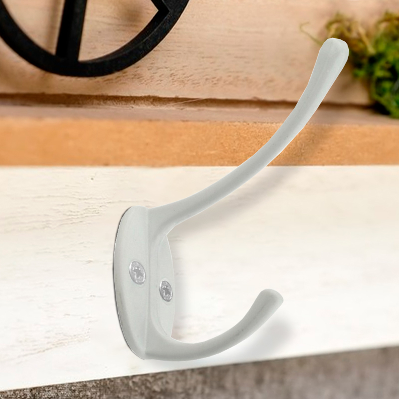 Крючок мебельный Trodos "ZY-703В" 2-рожковый, сплав ЦАМ, белый, хедер