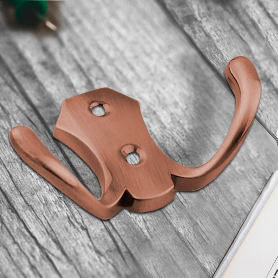 Крючок мебельный Trodos "ZY-204В" 2-рожковый, сплав ЦАМ, медь