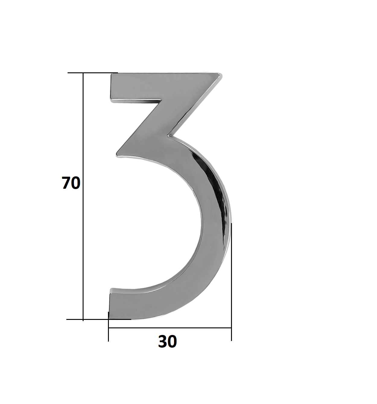 Цифра дверная Trodos "3" модерн, хром