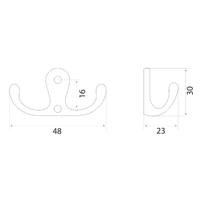 Крючок мебельный Trodos "ZY-110М" 2-рожковый, сплав ЦАМ, никель