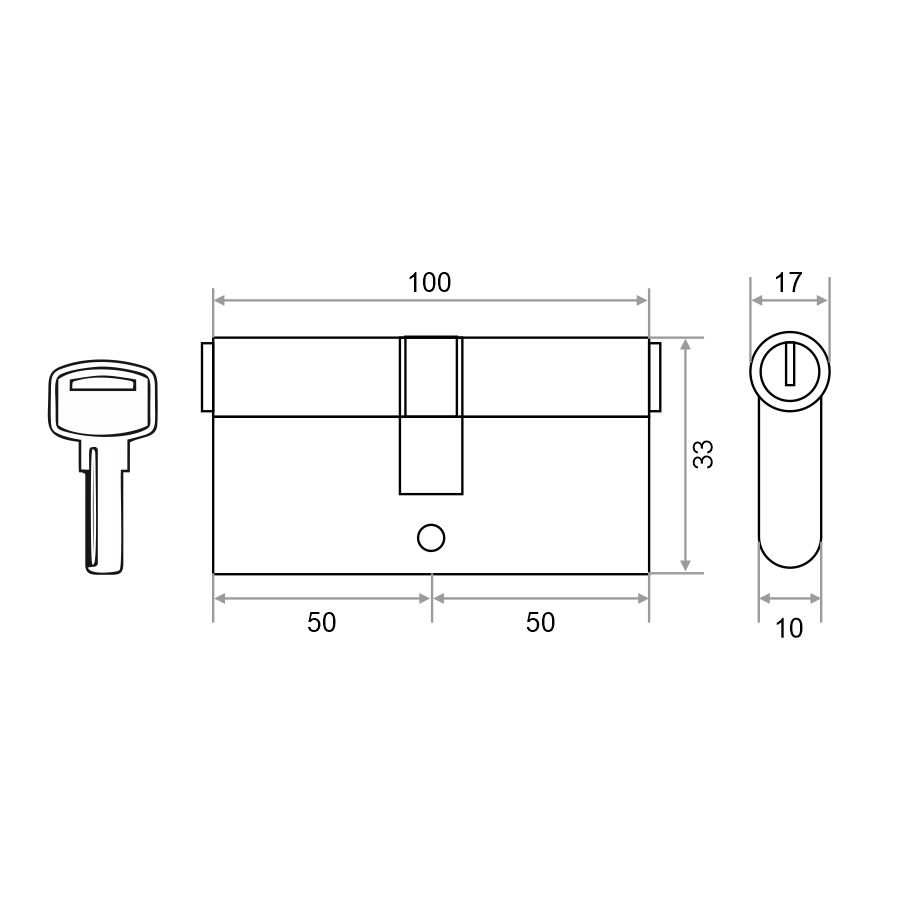 Механизм цилиндровый Trodos ЦМП 100(50/50) сплав ЦАМ 5 ключей, черный 