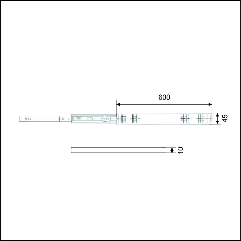 Направляющая шариковая Trodos "1045" полного выдвижения без доводчика L600 Н45