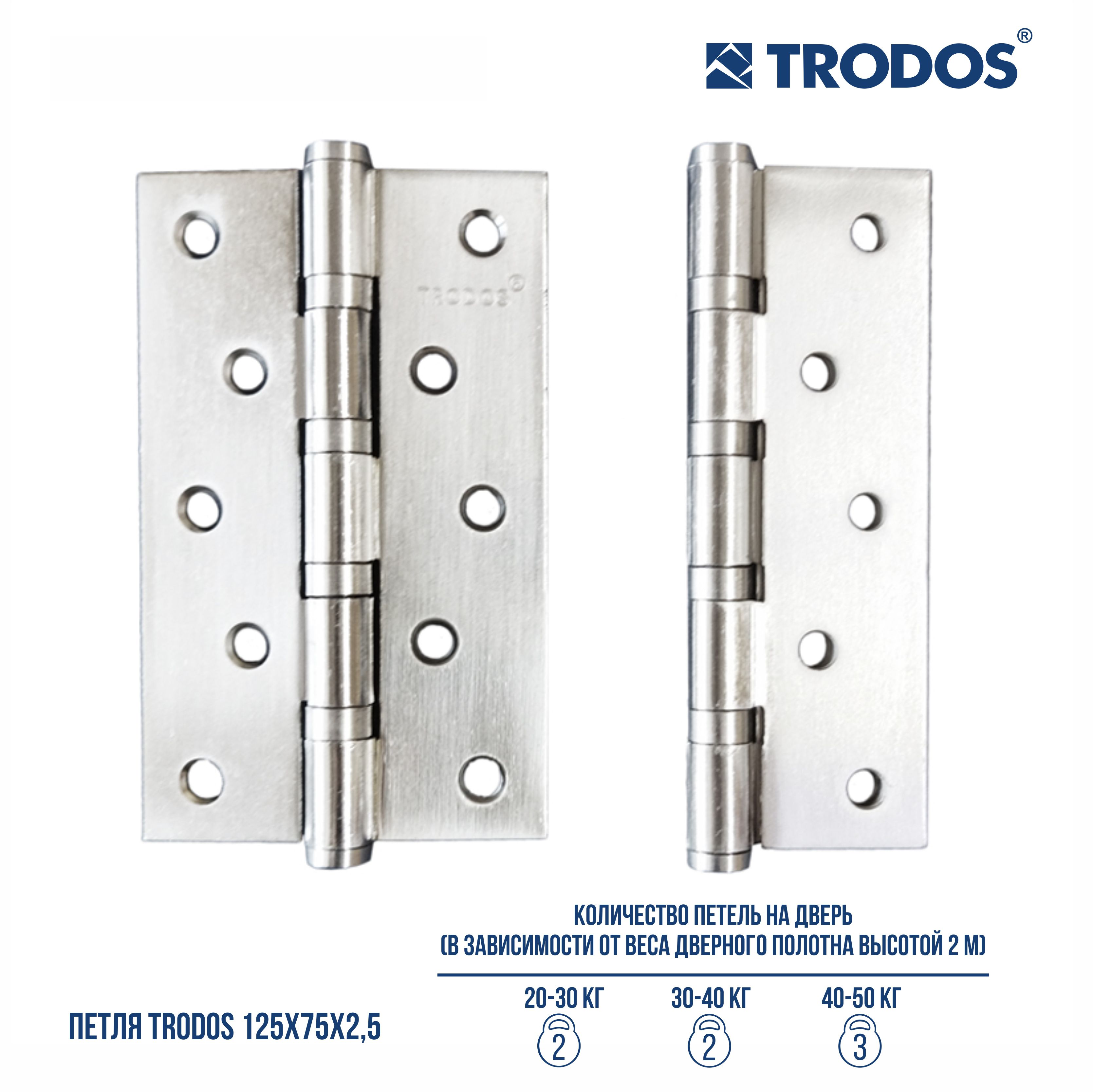 Петля накладная Trodos 125х75х2,5 SN никель