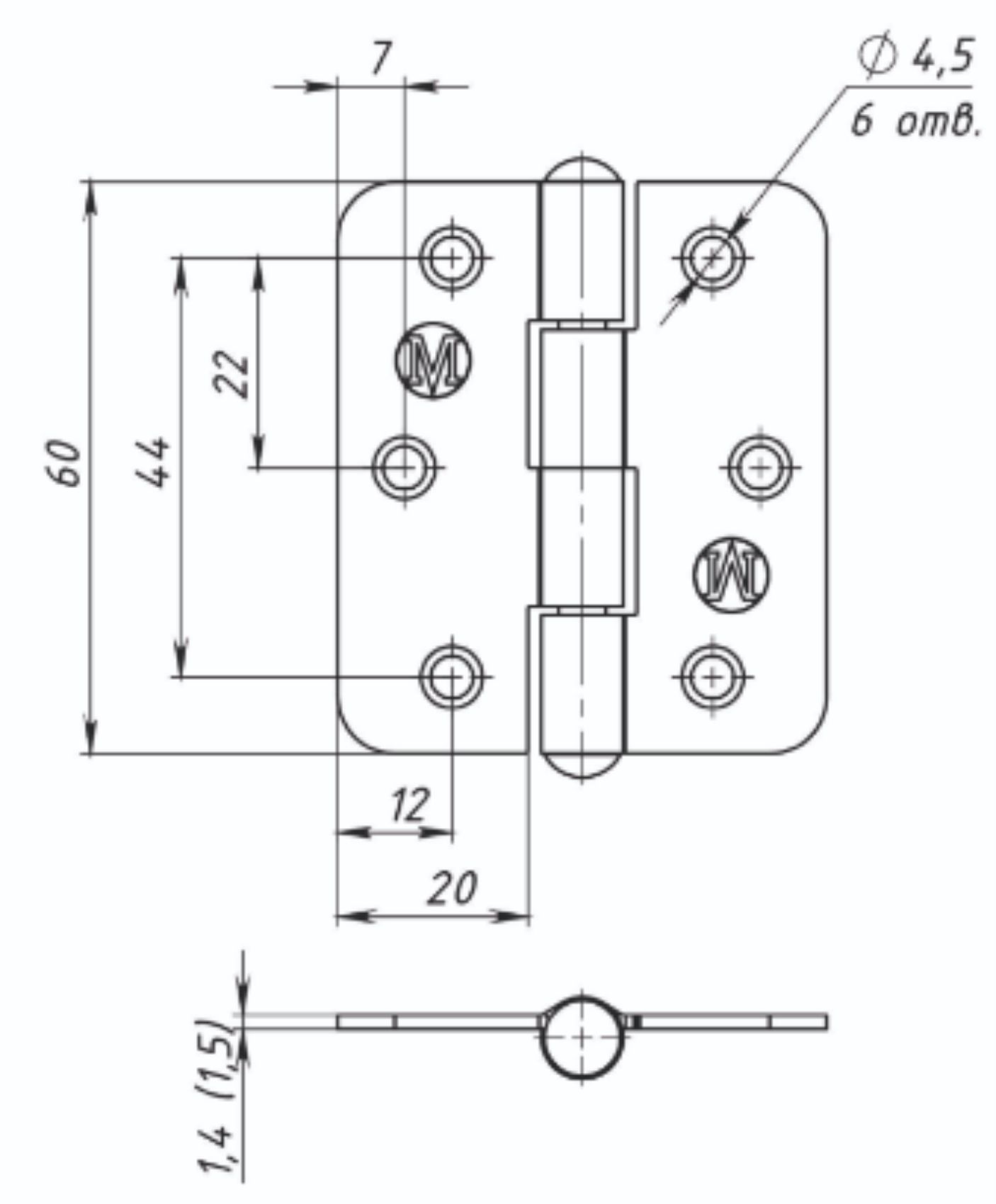 петля накладная ПН5-60 б/п, 2шт