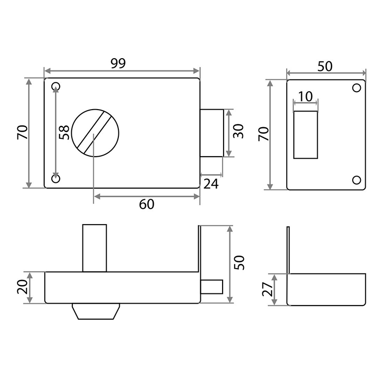 Замок накладной Trodos ЗН1-2 серый