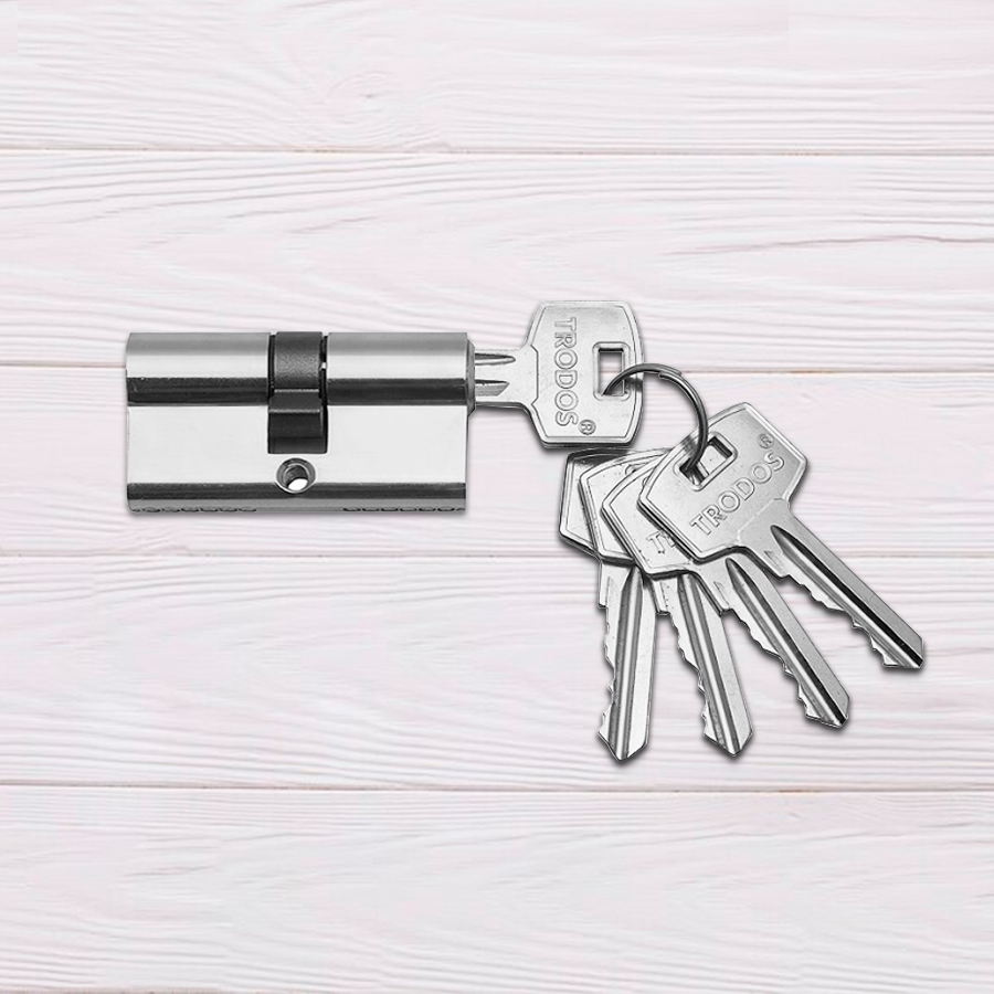 Механизм цилиндровый Trodos ЦМ 60(30/30) сплав ЦАМ 5 ключей, хром