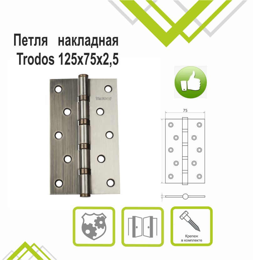 Петля накладная Trodos 125х75х2,5 AB бронза