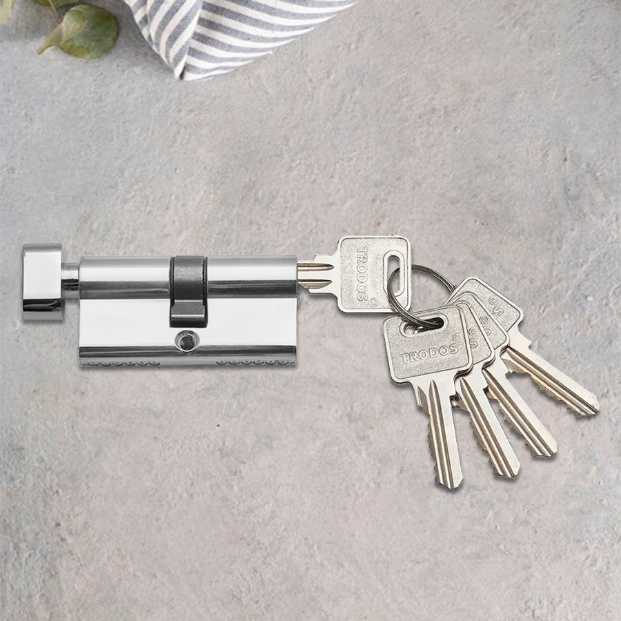 Механизм цилиндровый Trodos ЦМВ 70(35/35) латунь 5 ключей, хром, блистер