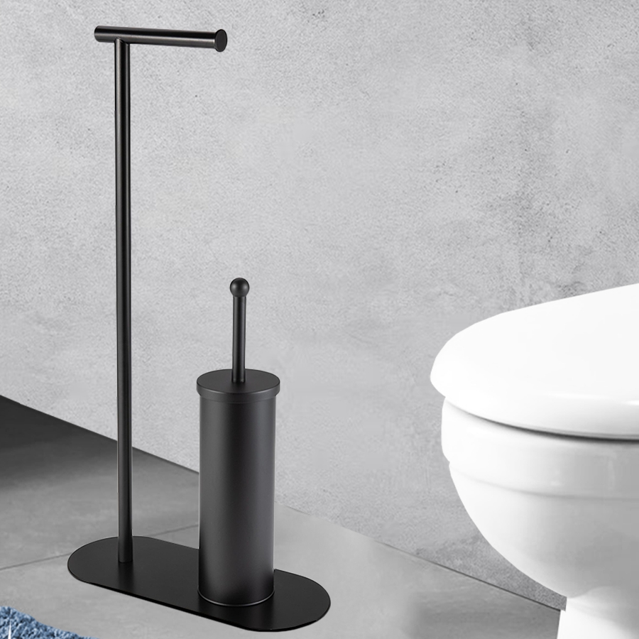 Ерш напольный-стойка с держателем для туалетной бумаги Zenfort "0957", черный матовый