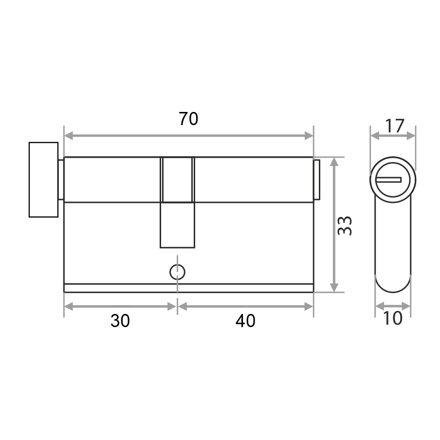 Механизм цилиндровый Trodos ЦМВП 70(30в/40) сплав ЦАМ 5 ключей, черный