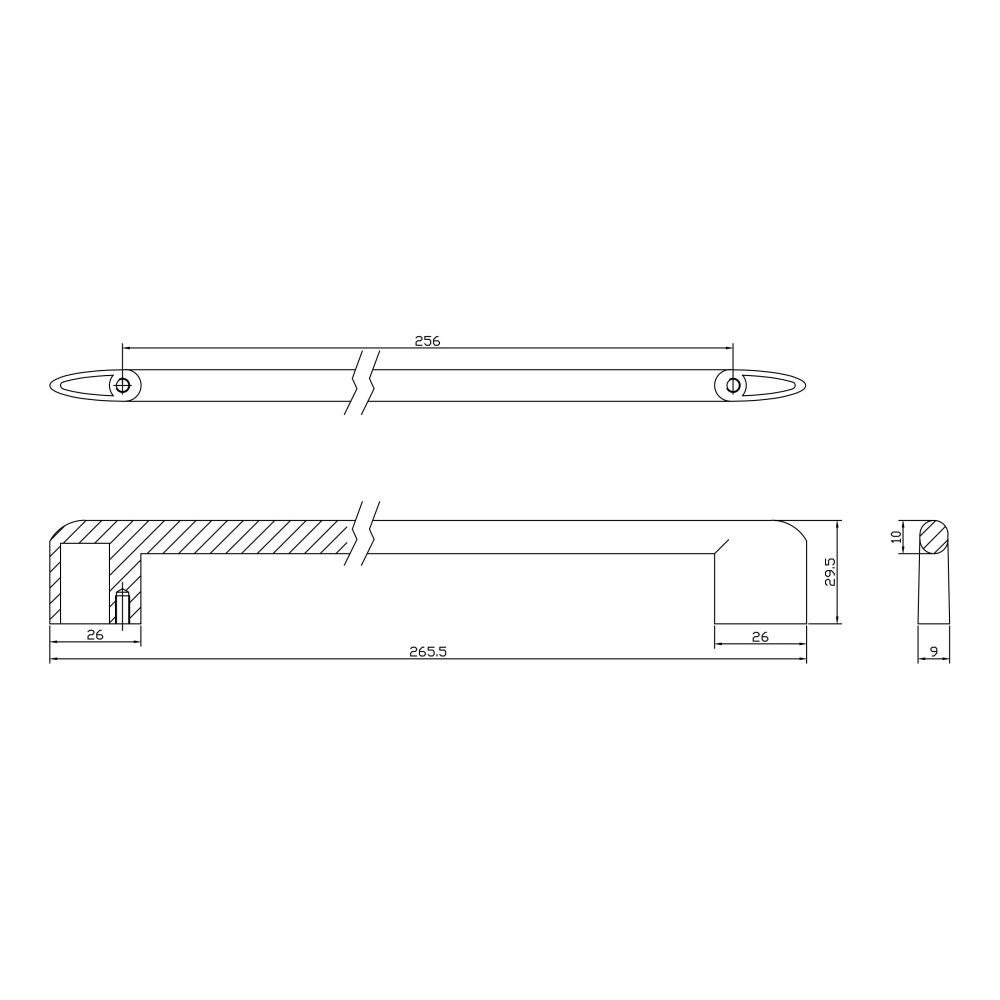 Ручка-скоба мебельная Trodos "8653" 256мм сплав ЦАМ 160гр, черный