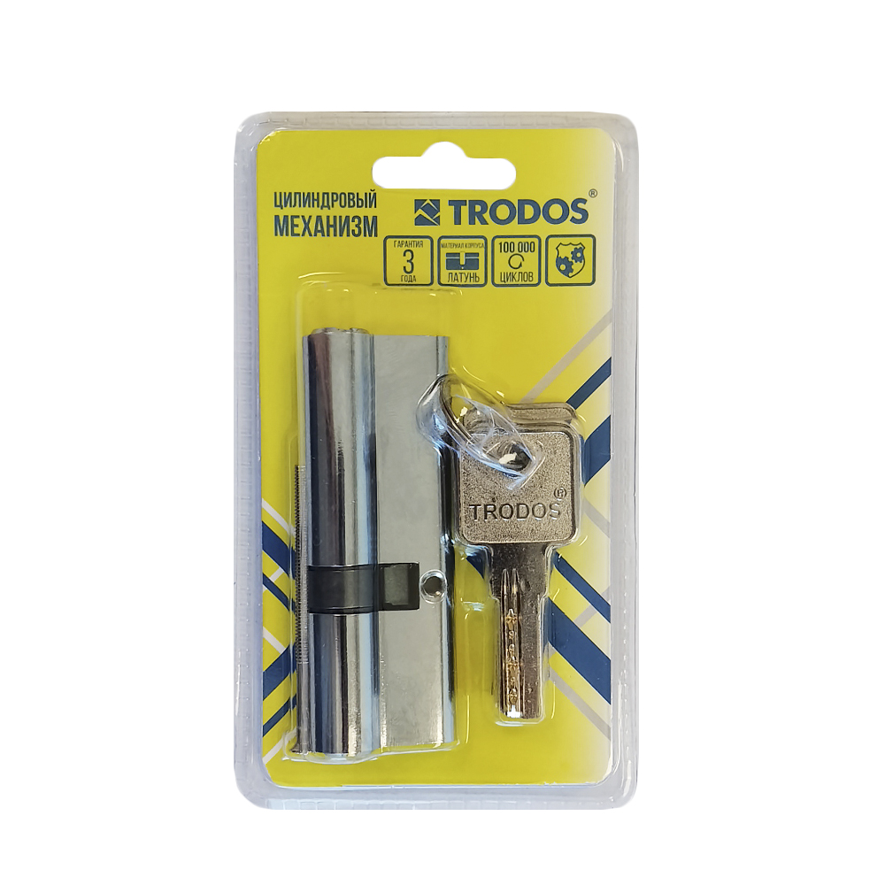 Механизм цилиндровый Trodos ЦМП 60(30/30) латунь 5 ключей, хром, блистер