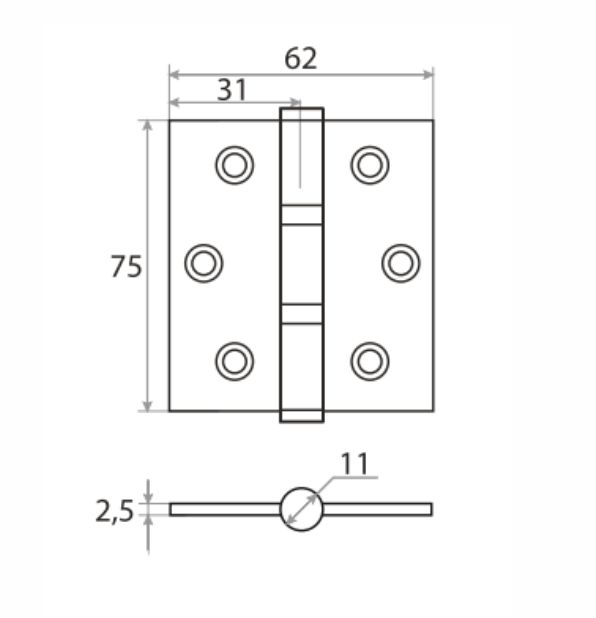 Петля накладная Trodos 75х62х2,5 AB бронза