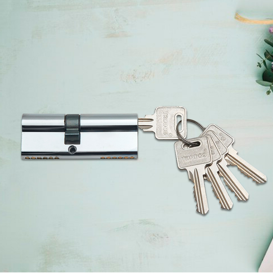 Механизм цилиндровый Trodos ЦМ 80(35/45) латунь 5 ключей, хром, блистер