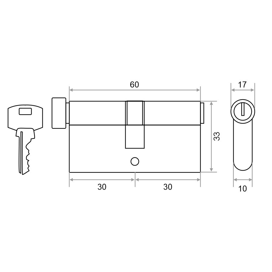 Механизм цилиндровый Trodos ЦМВ 60(30/30) сплав ЦАМ 5 ключей, бронза