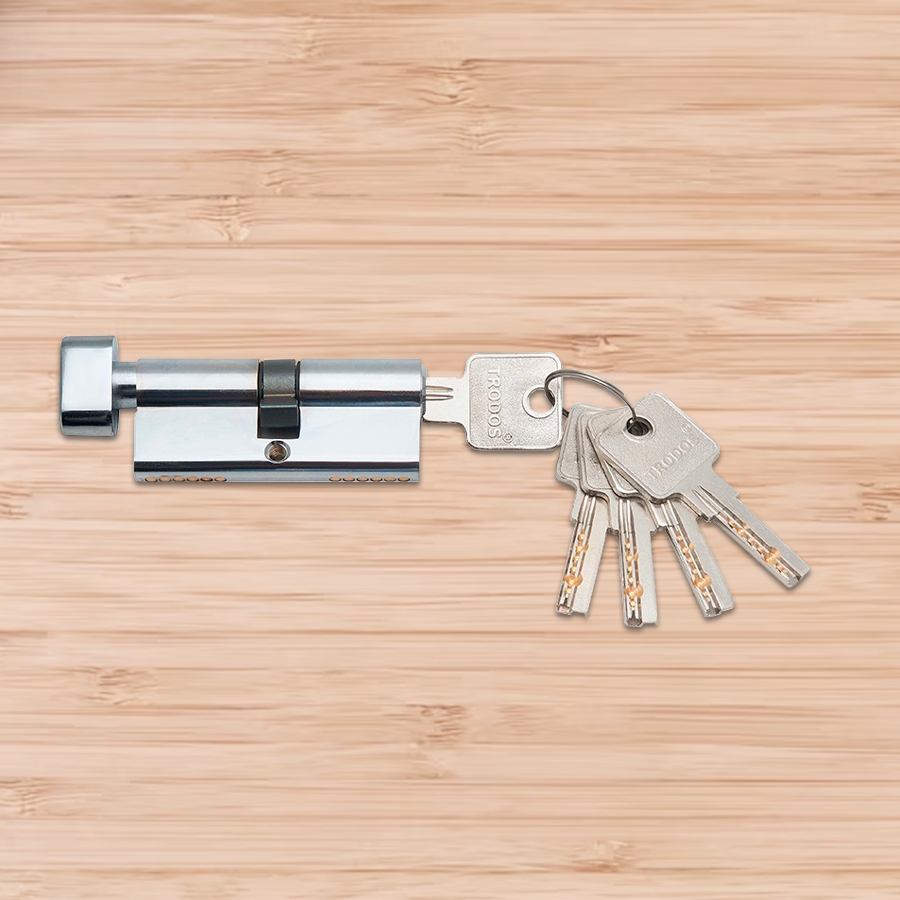 Механизм цилиндровый Trodos ЦМВП 70(35/35) латунь 5 ключей, хром, блистер
