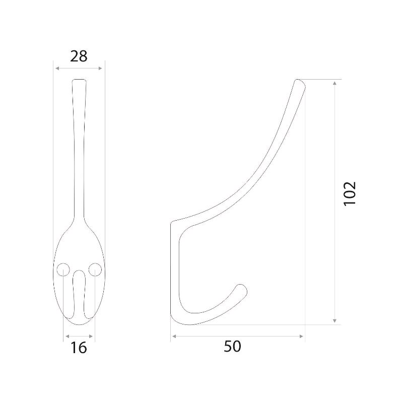 Крючок мебельный Trodos "ZY-703А" 2-рожковый, сплав ЦАМ, золото