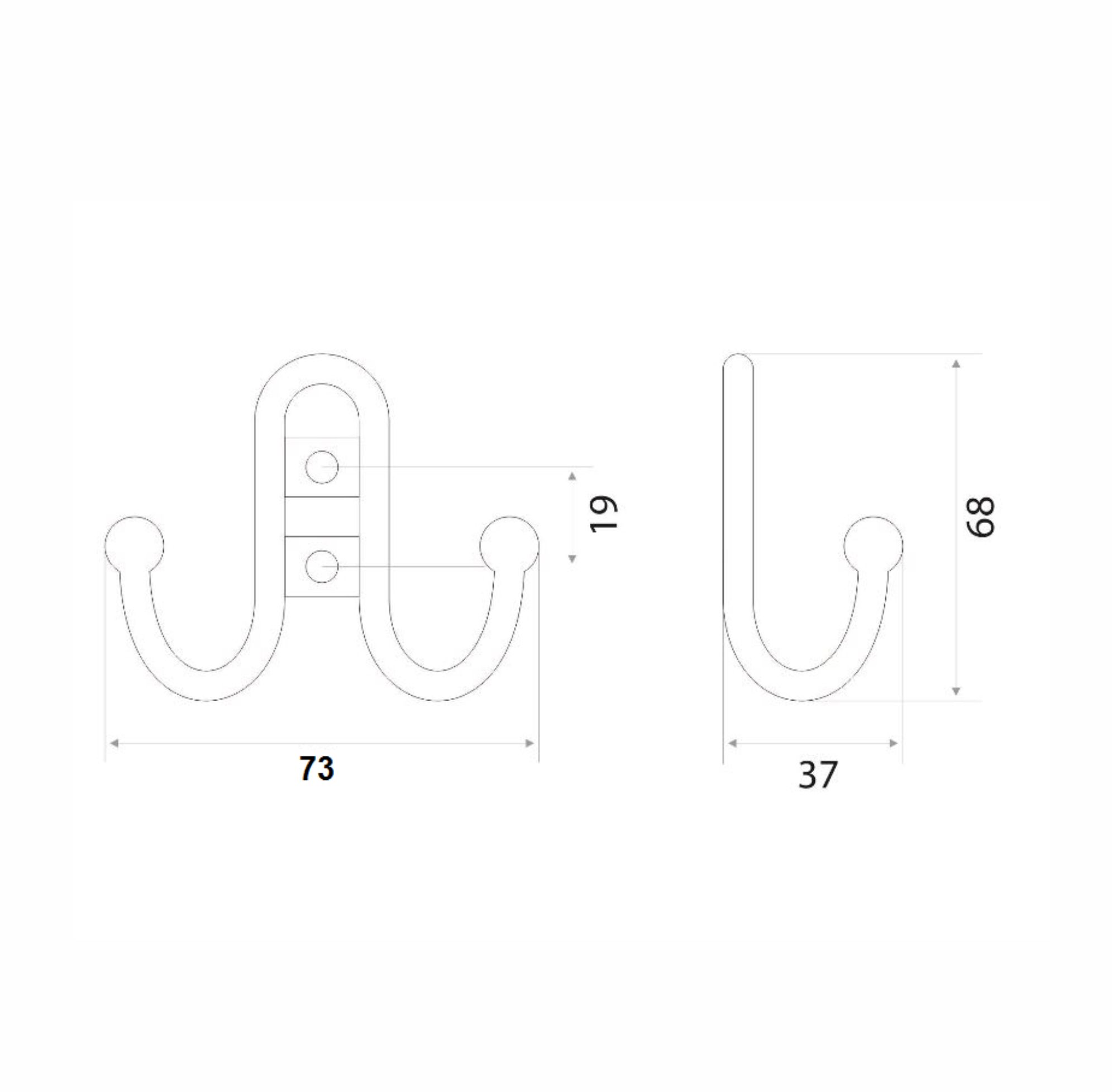 Крючок мебельный Trodos "ZY-208В" 2-рожковый, сплав ЦАМ, золото