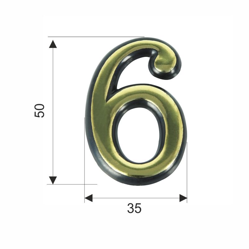 Цифра дверная Trodos "6" золото