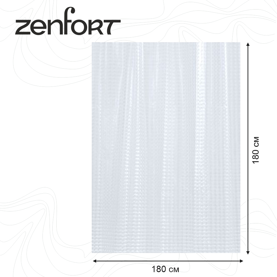 Штора для ванной Zenfort "Лаурель 3D" ПВХ 180х180см, 12 колец, прозрачный