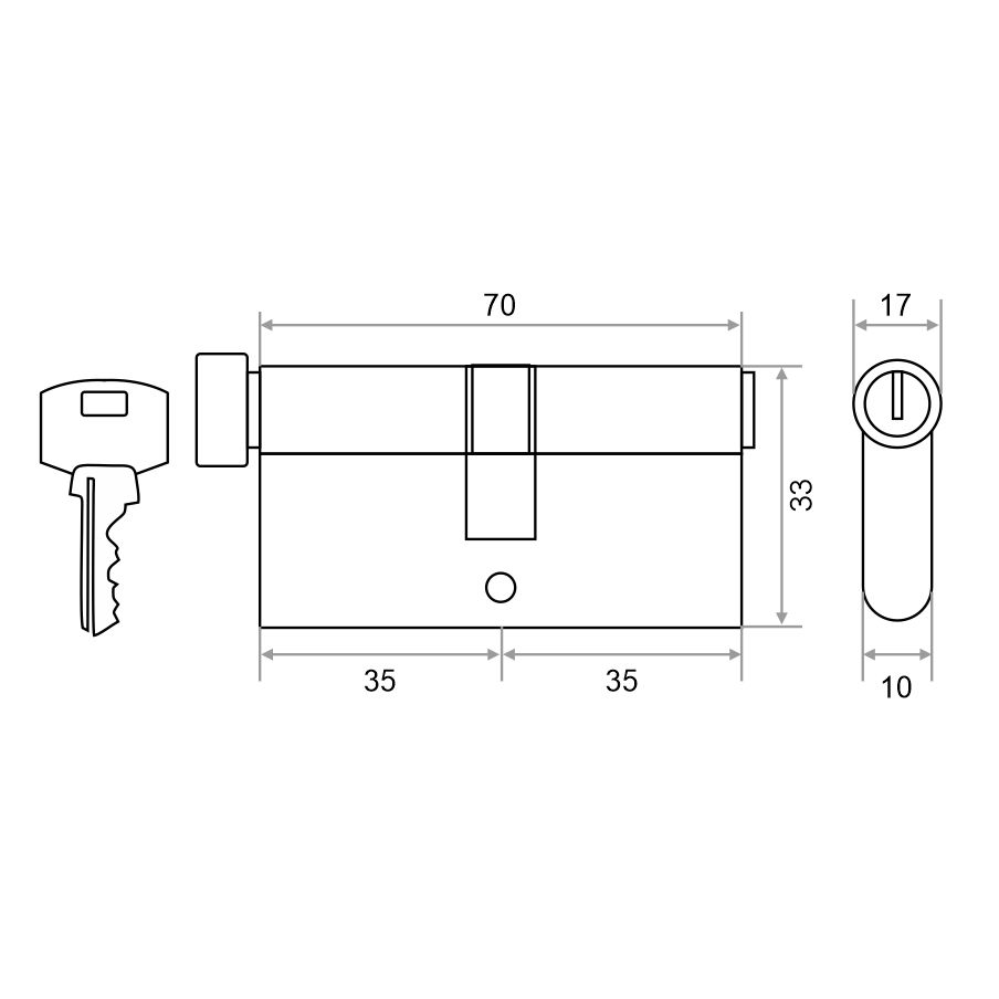 Механизм цилиндровый Trodos ЦМВ 70(35/35) сплав ЦАМ 5 ключей, хром