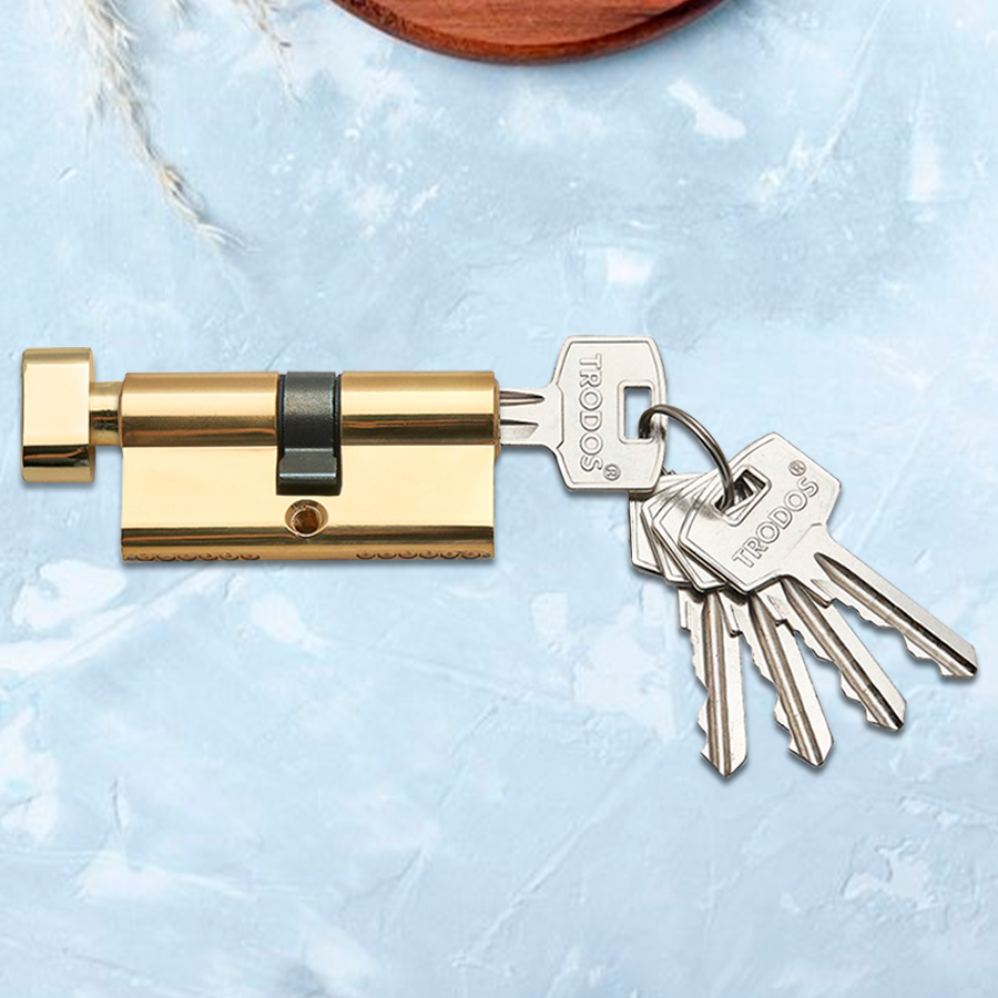 Механизм цилиндровый Trodos ЦМВ 60(30/30) сплав ЦАМ 5 ключей, золото