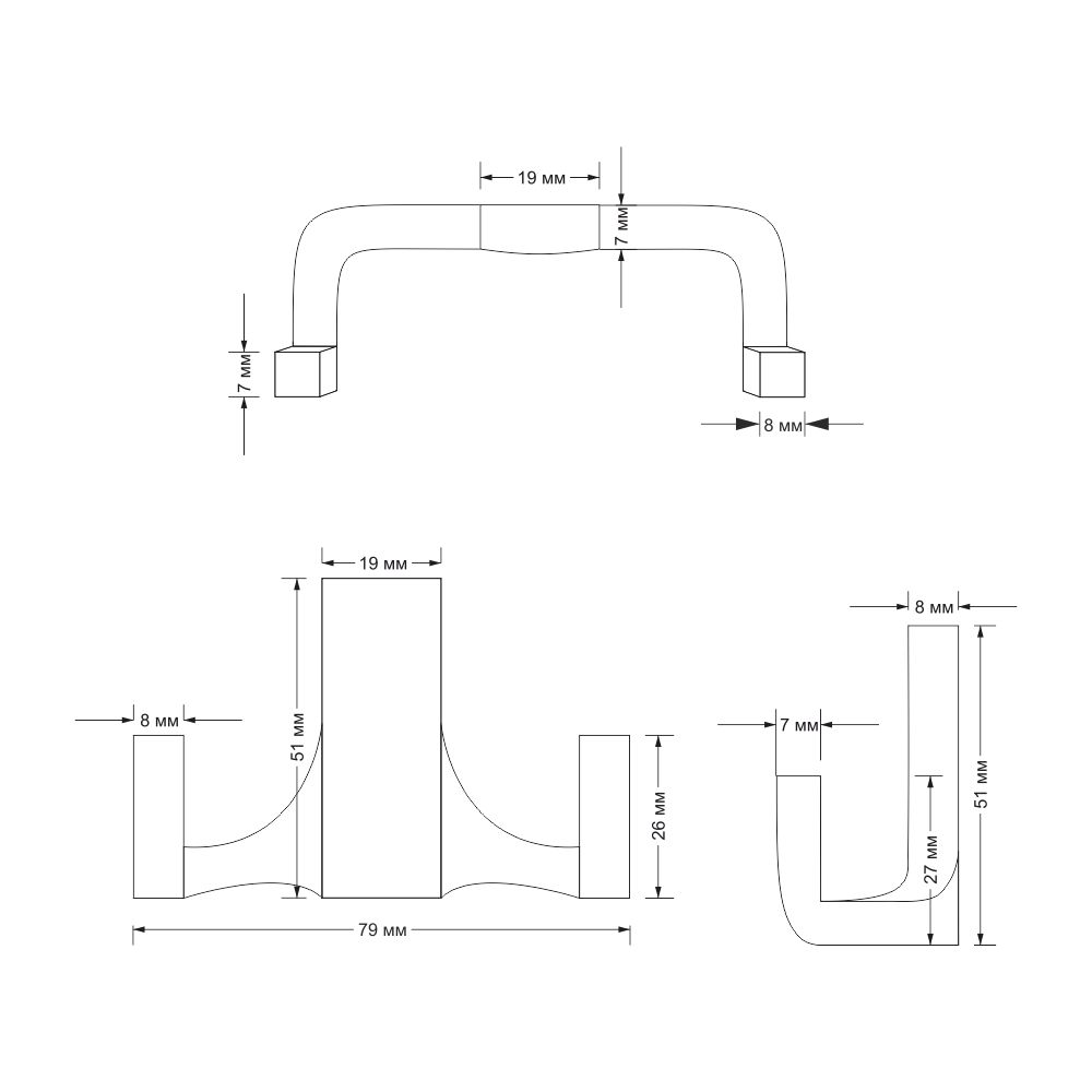 Крючок мебельный Trodos " ZY-146B" 2-рожковый, сплав ЦАМ, черный