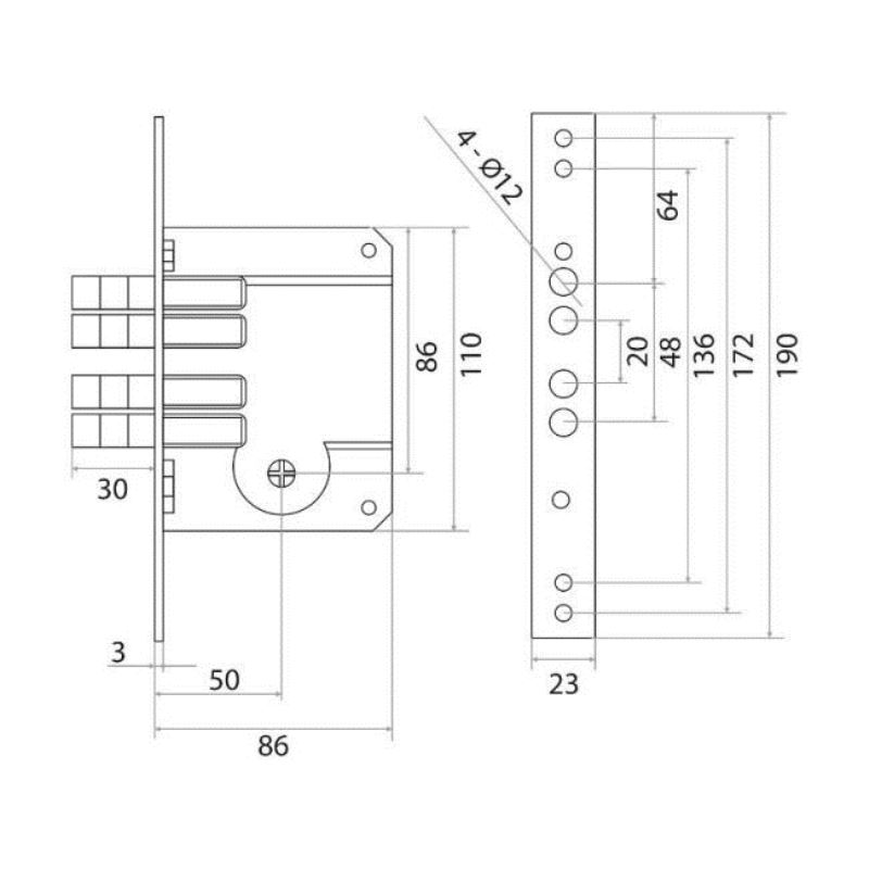 Замок врезной Trodos 189К CP крестовый, хром