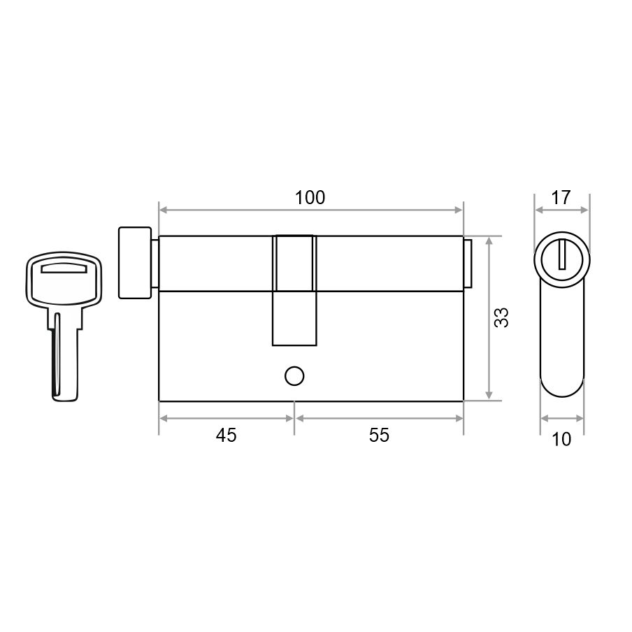 Механизм цилиндровый Trodos ЦМП 100(45/55) сплав ЦАМ 5 ключей, хром