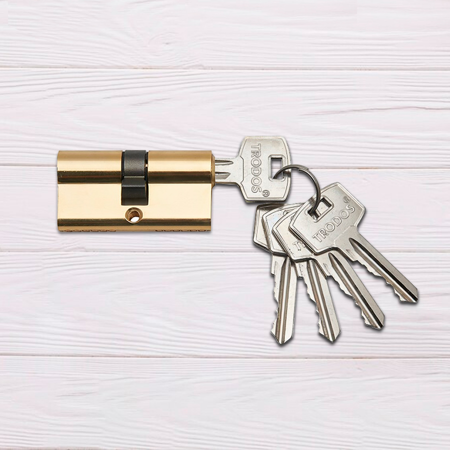 Механизм цилиндровый Trodos ЦМ 60(30/30) сплав ЦАМ 5 ключей, золото