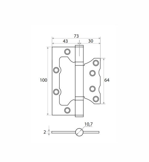 Петля накладная Vrata 100х75х2,0 без врезки, б/к, золото матовый