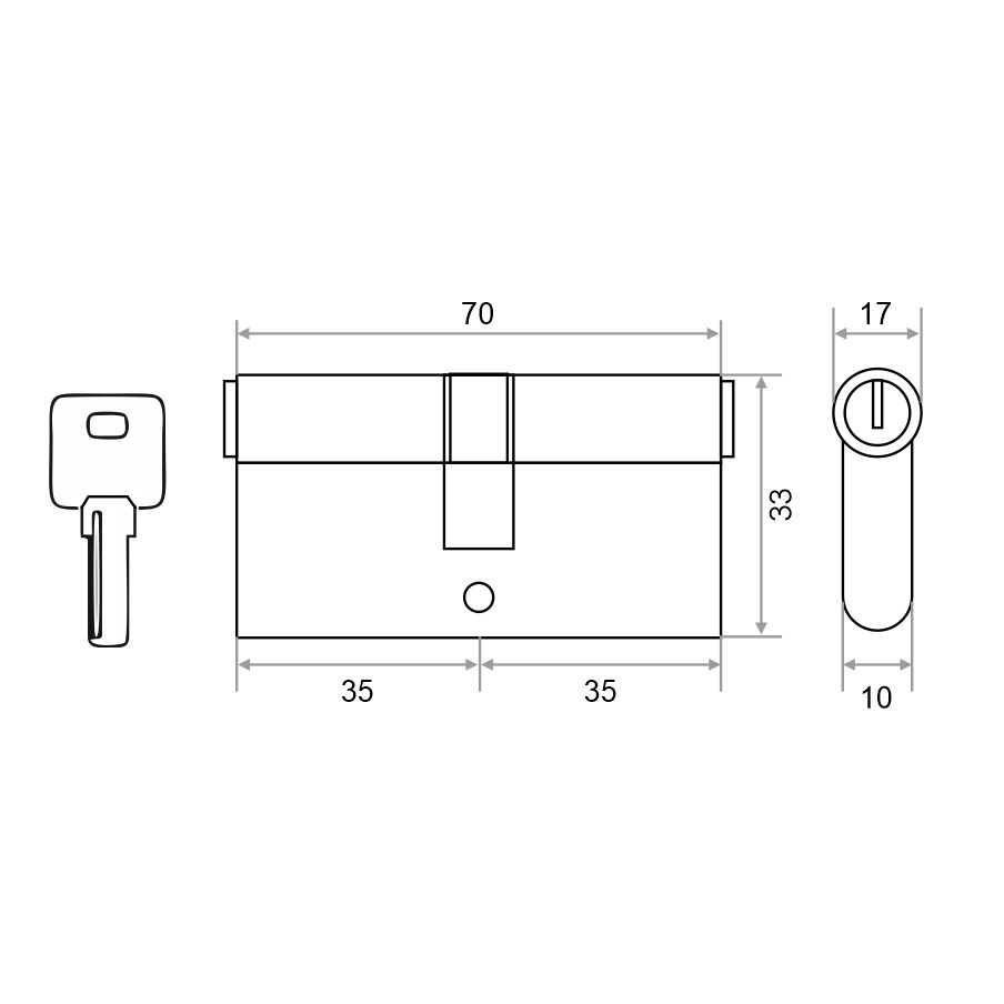 Механизм цилиндровый Trodos ЦМП 70(35/35) латунь 5 ключей, золото, блистер