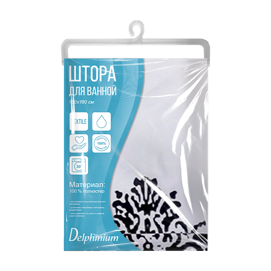 Штора для ванной Delphinium "Барокко" полиэстер 180х180см, 12 колец, мультиколор