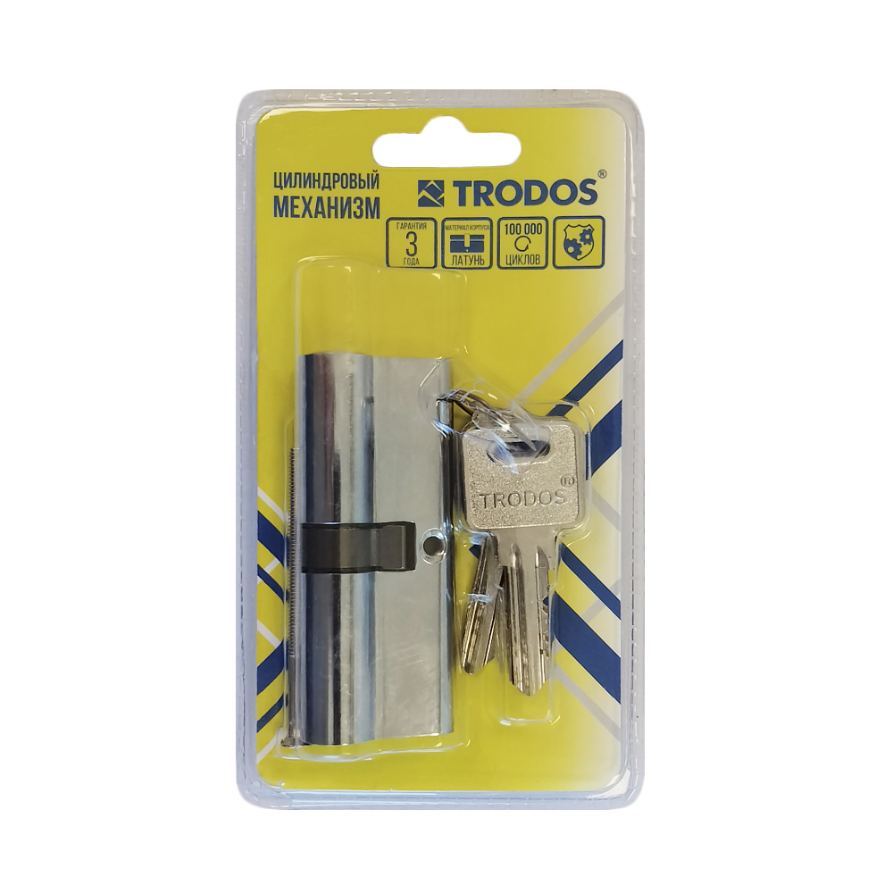 Механизм цилиндровый Trodos ЦМ 80(40/40) латунь 5 ключей, хром, блистер