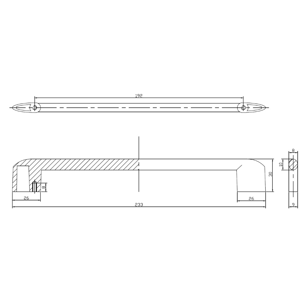 Ручка-скоба мебельная Trodos "8653" 192мм сплав ЦАМ 133гр, черный никель брашированный матовый