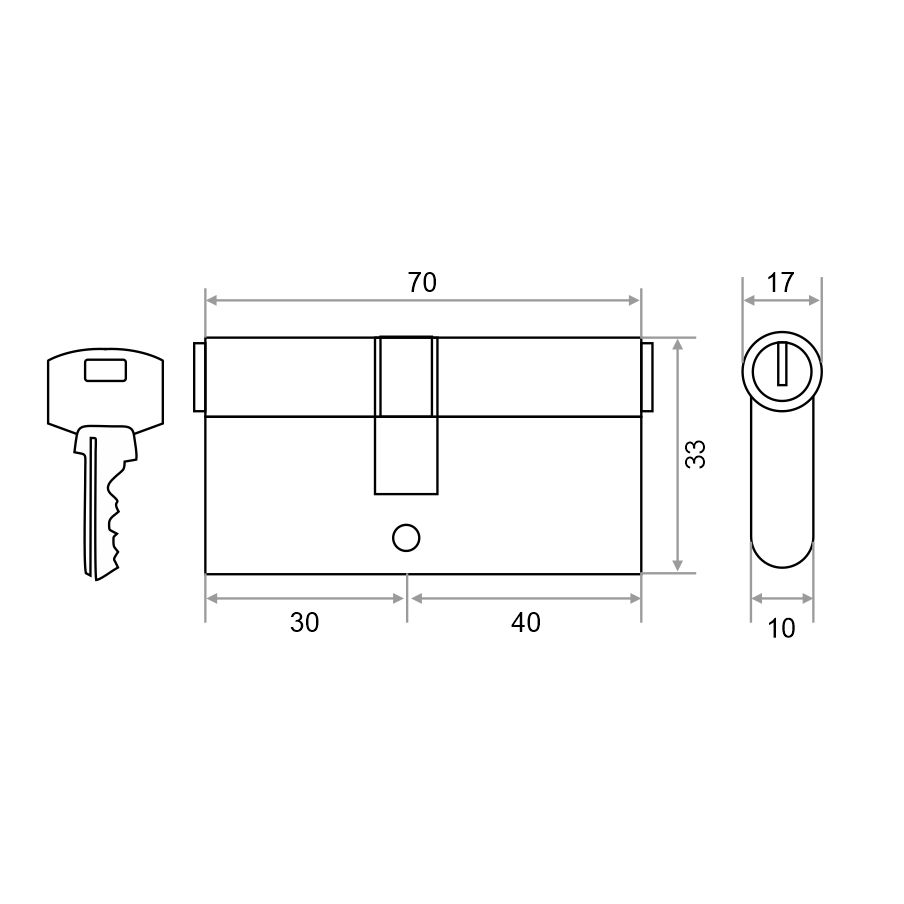 Механизм цилиндровый Trodos ЦМ 70(30/40) сплав ЦАМ 5 ключей, золото
