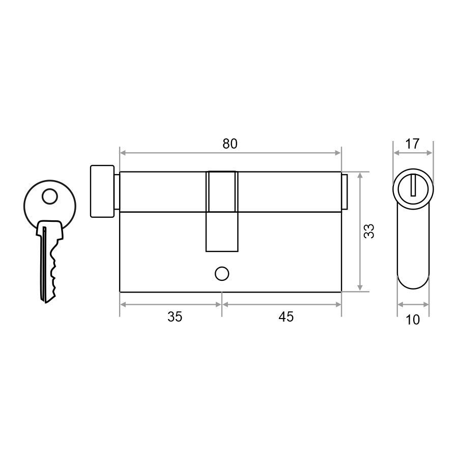 Механизм цилиндровый Vrata ЦМВ 80(35в/45) алюминий 3 ключа, хром