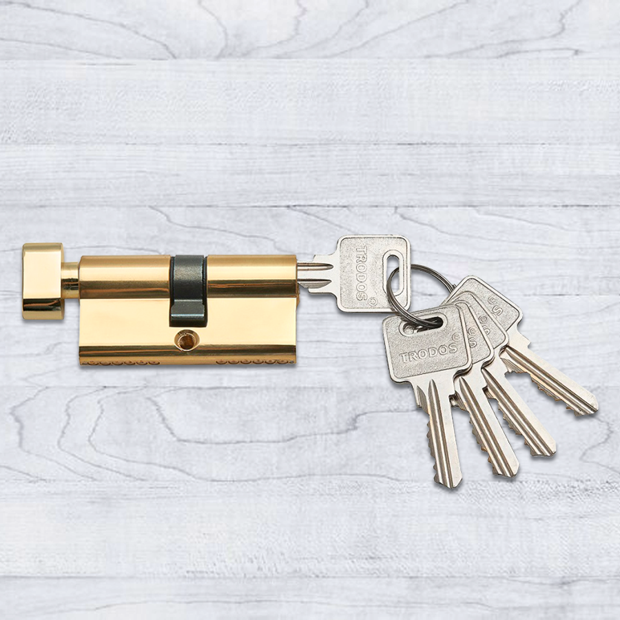 Механизм цилиндровый Trodos ЦМВ 60(30/30) латунь 5 ключей, золото, блистер