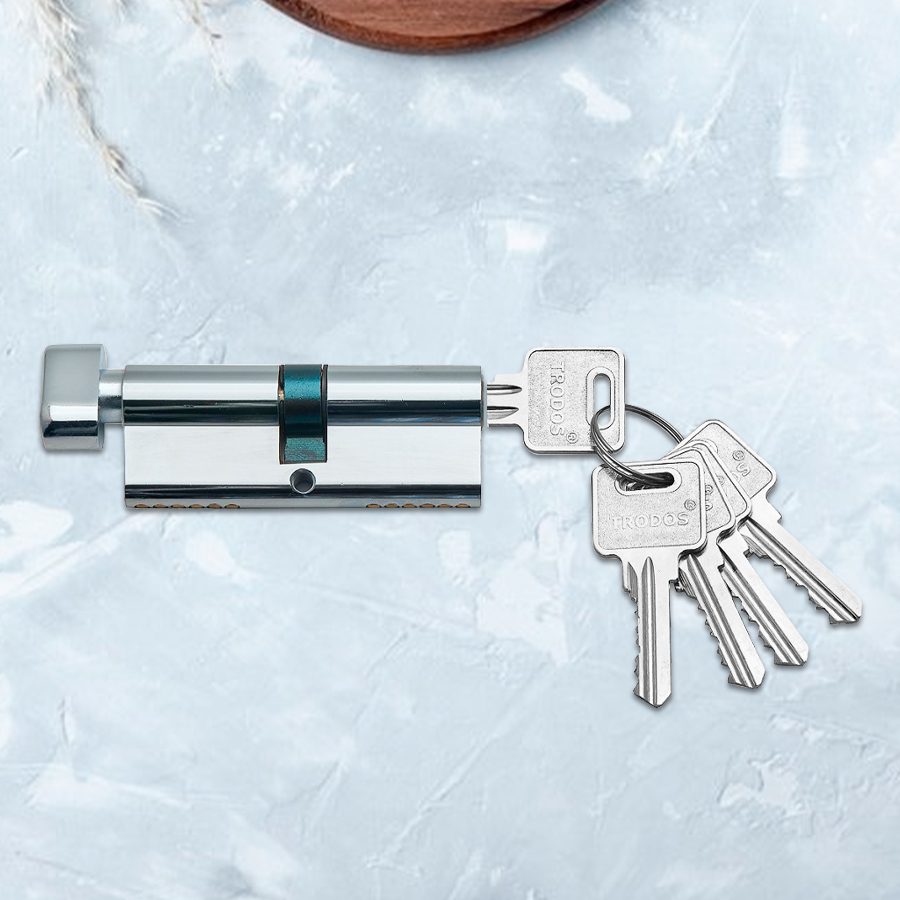 Механизм цилиндровый Trodos ЦМВ 80(40/40) латунь 5 ключей, хром, блистер