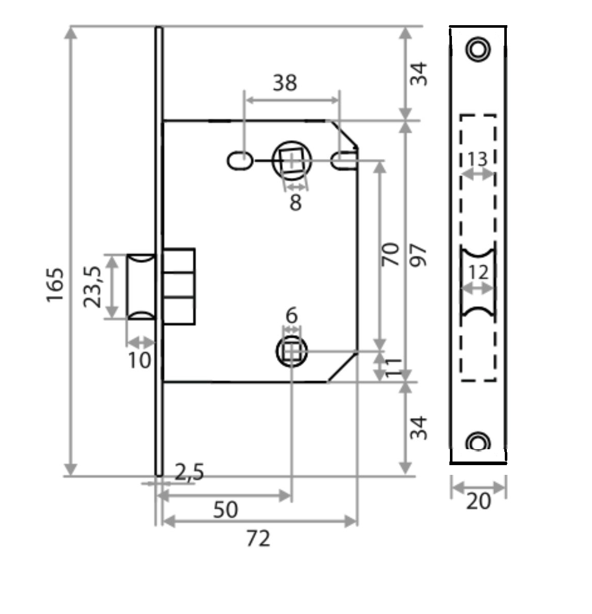 Защелка врезная Trodos 2070-70WС BN черный никель