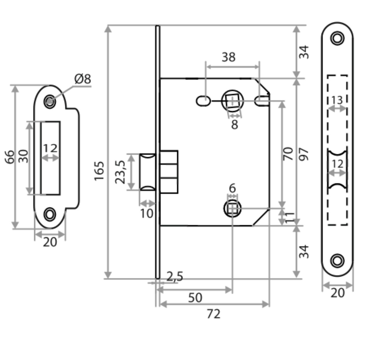 Защелка врезная Trodos 2070-70WС oval SN никель