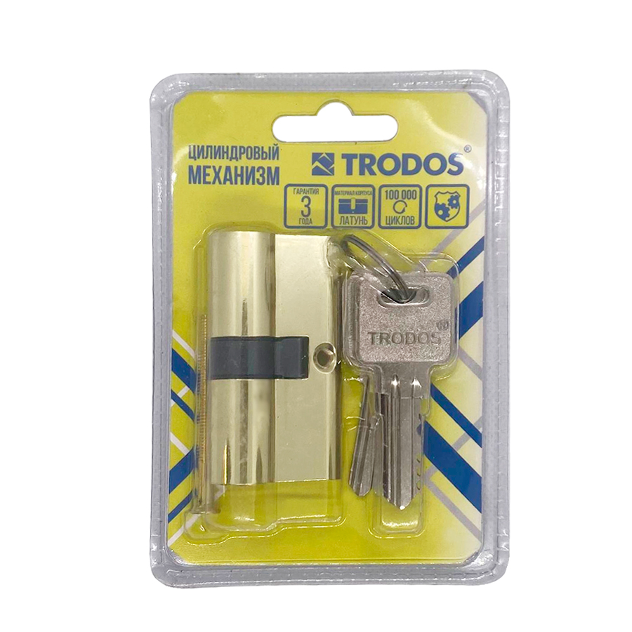 Механизм цилиндровый Trodos ЦМ 60(30/30) латунь 5 ключей, золото, блистер