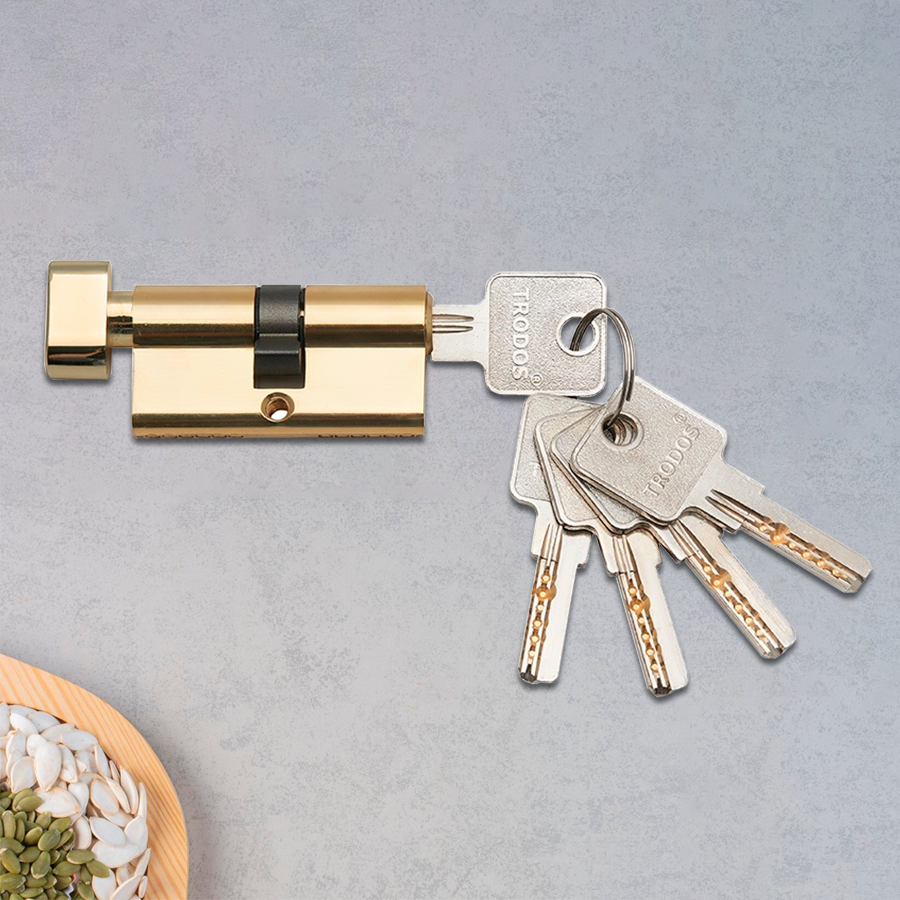 Механизм цилиндровый Trodos ЦМВП 100(50/50) сплав ЦАМ 5 ключей, золото