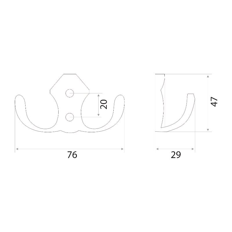Крючок мебельный Trodos "ZY-204В" 2-рожковый, сплав ЦАМ, хром