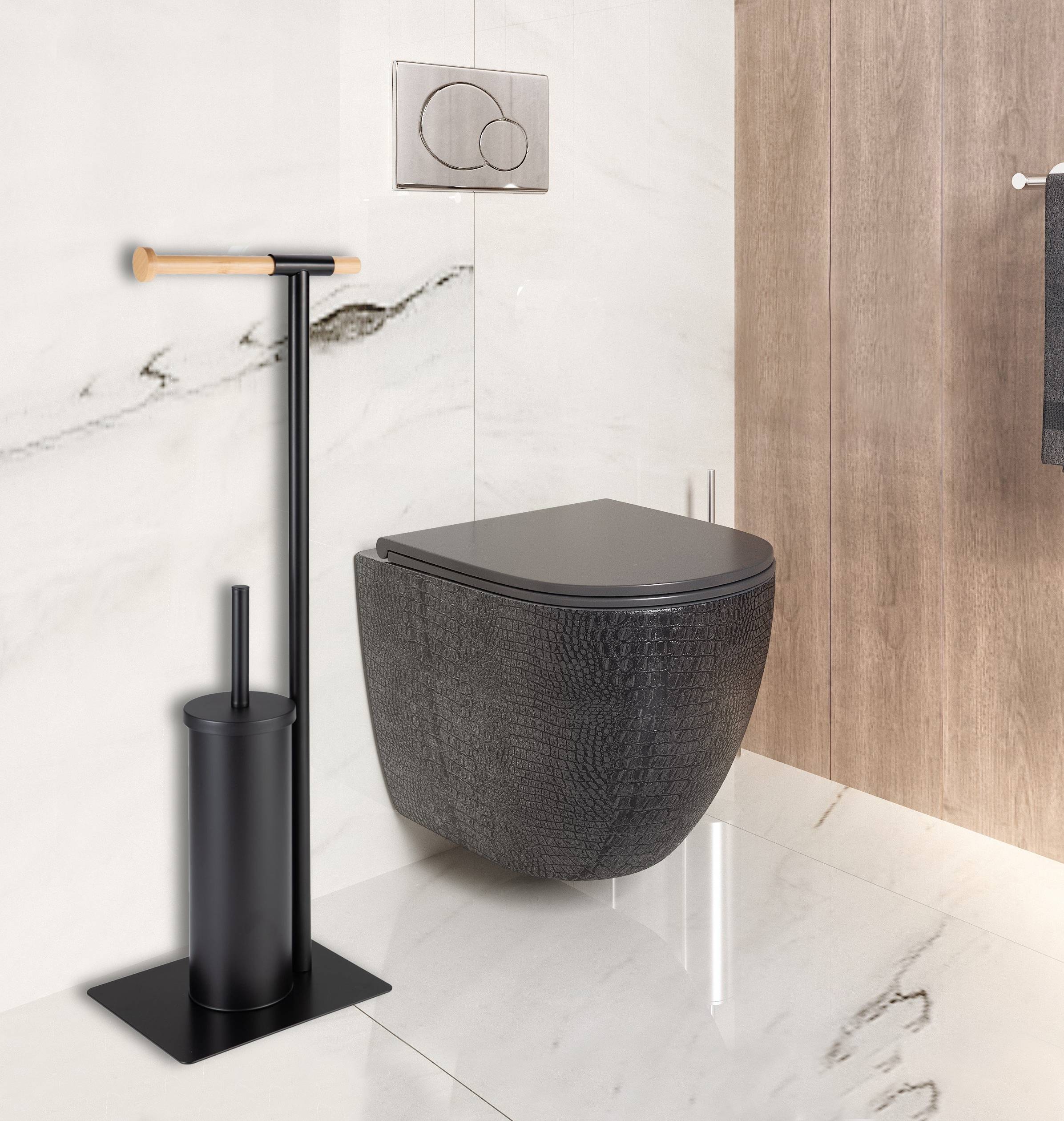 Ерш напольный-стойка с держателем для туалетной бумаги Zenfort "0955", черный матовый