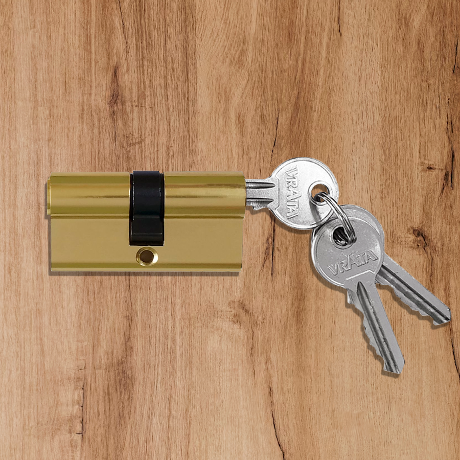 Механизм цилиндровый Vrata ЦМ 60(30/30) алюминий 3 ключа, золото
