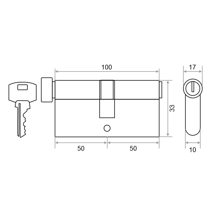 Механизм цилиндровый Trodos ЦМВП 100(50/50) сплав ЦАМ 5 ключей, черный 