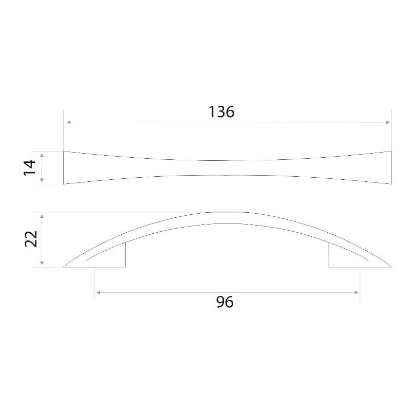 Ручка-скоба мебельная Trodos "ZY-7A Бабочка" 96мм сплав ЦАМ 36гр, хром матовый